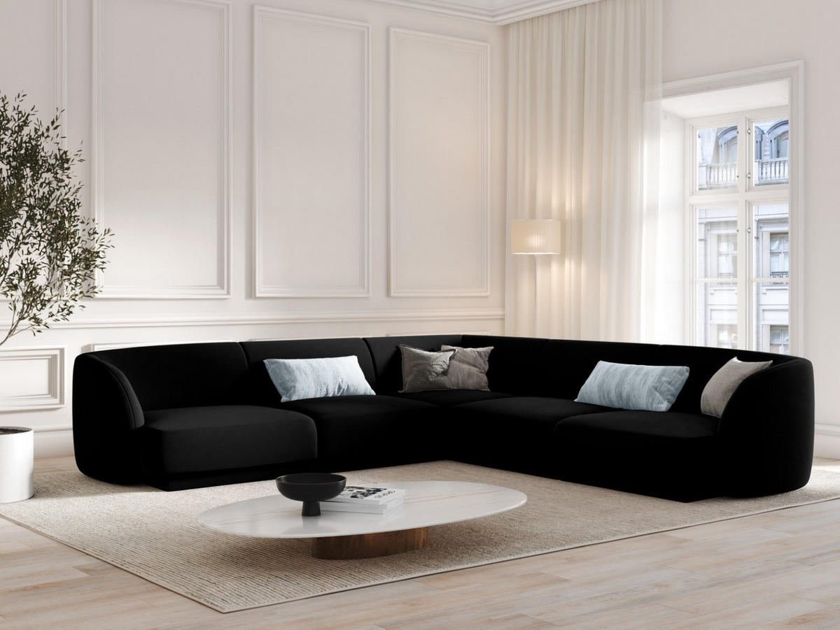 WENDBARES-ECKSOFA Miley aus Samt schwarz 5 Sitzplätze - Schwarz, Textil (255/255cm) - Micadoni