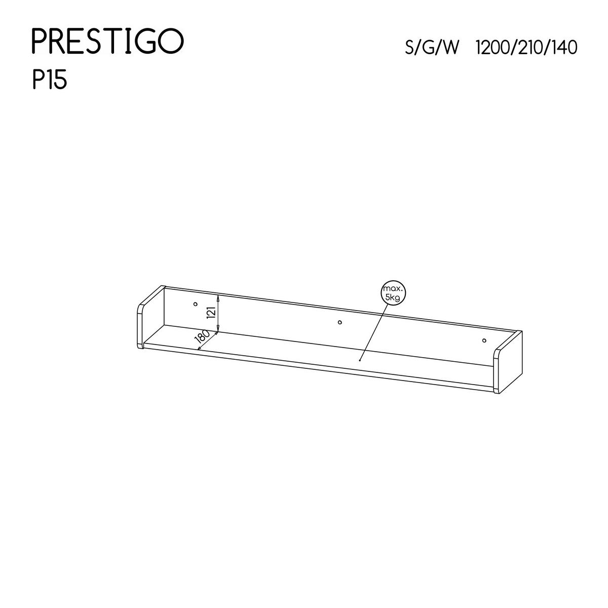 WANDREGAL Prestigo Schwarz, Warmia Walnuss - Walnussfarben/Schwarz, Holzwerkstoff (120/14/21cm) - Bettso