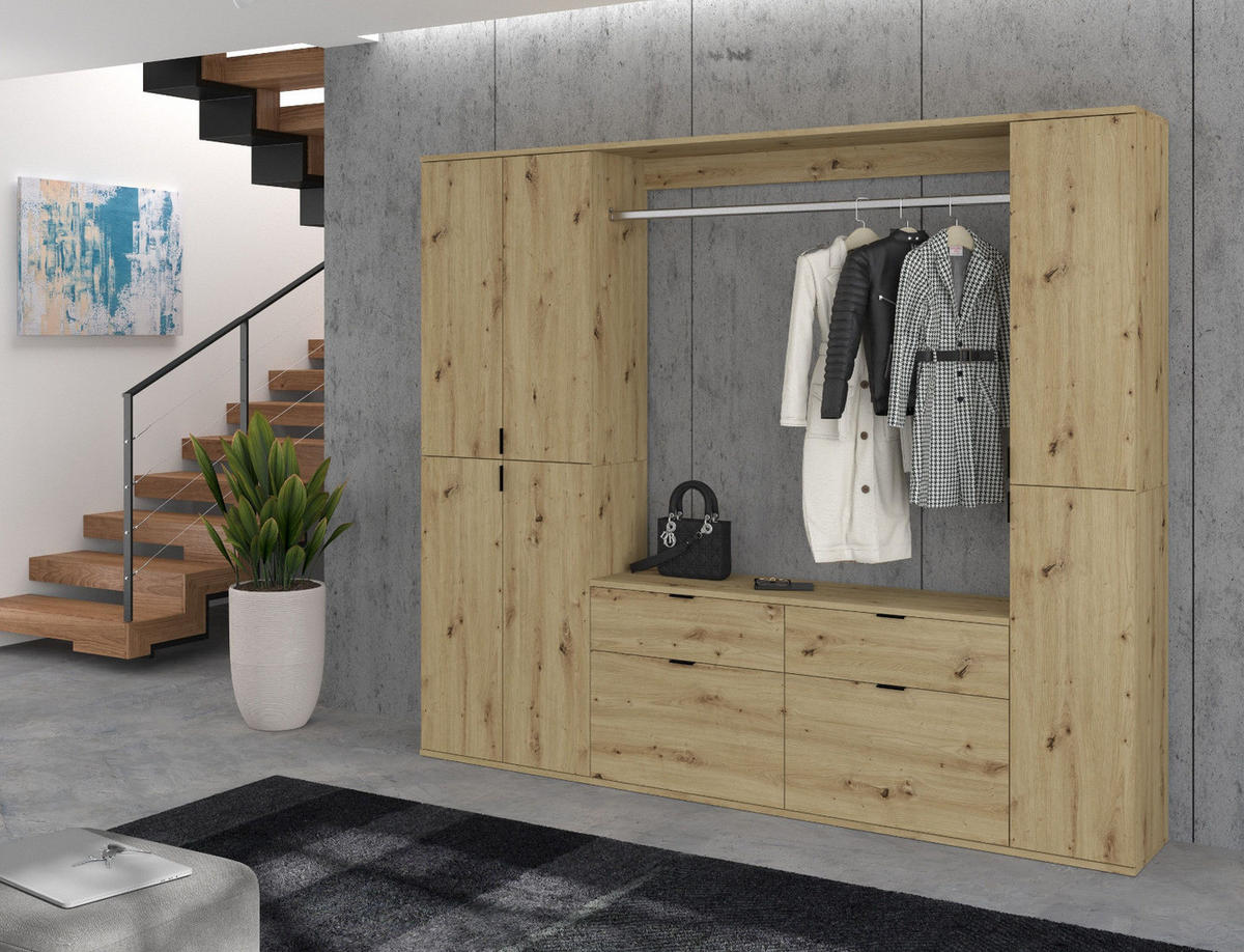 SCHUHSCHRANK Eiche 30 cm, Flurschrank mit flexibler Inneneinteilung - Schwarz/Eiche Artisan, Holzwerkstoff/Kunststoff (30/193/34cm) - Inn.Furn