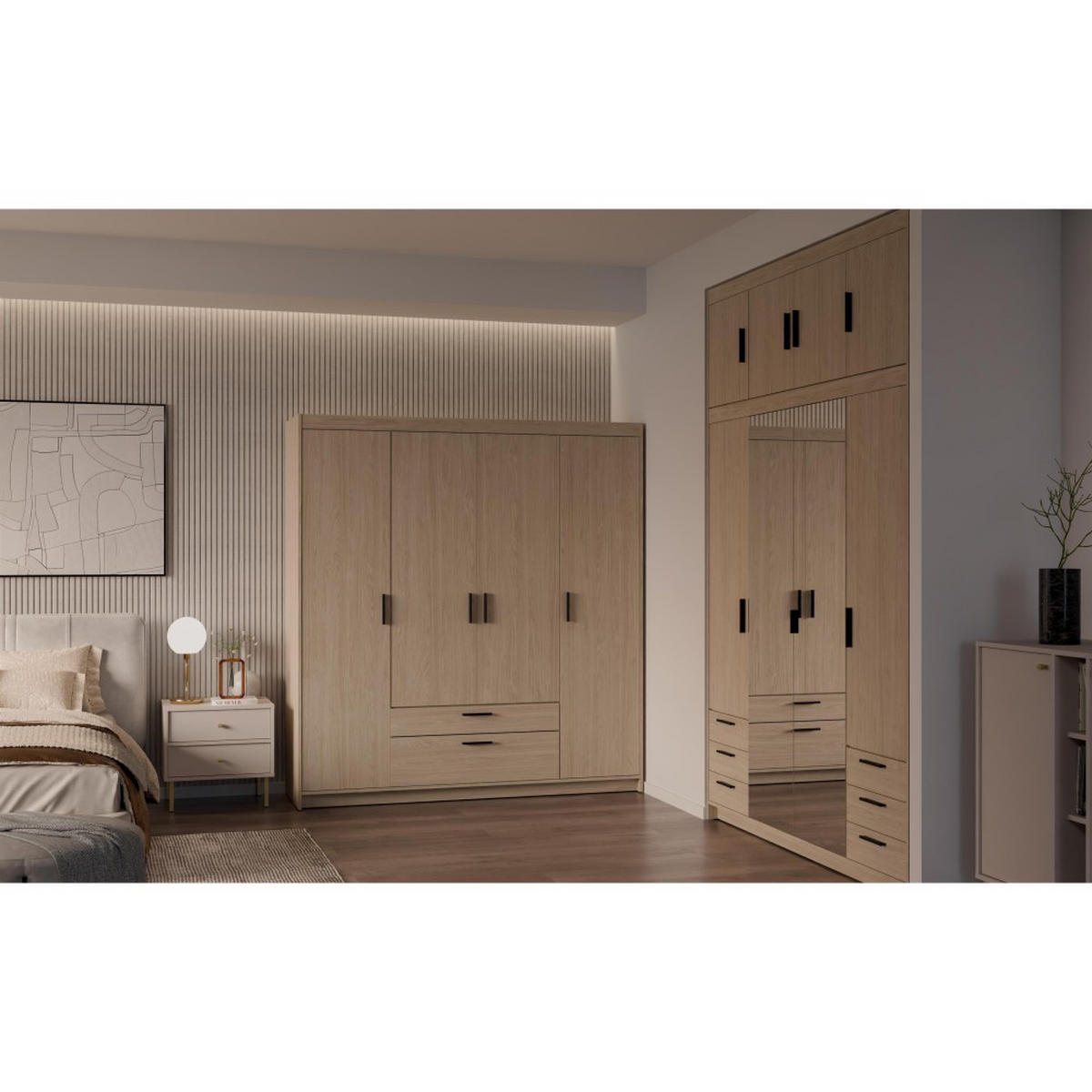 DREHTÜRENSCHRANK Elena mit 4 Türen und 2 Schubladen, ohne Spiegel Eiche Geölt - Eichefarben, Holzwerkstoff (176/190/53cm) - Beautysofa