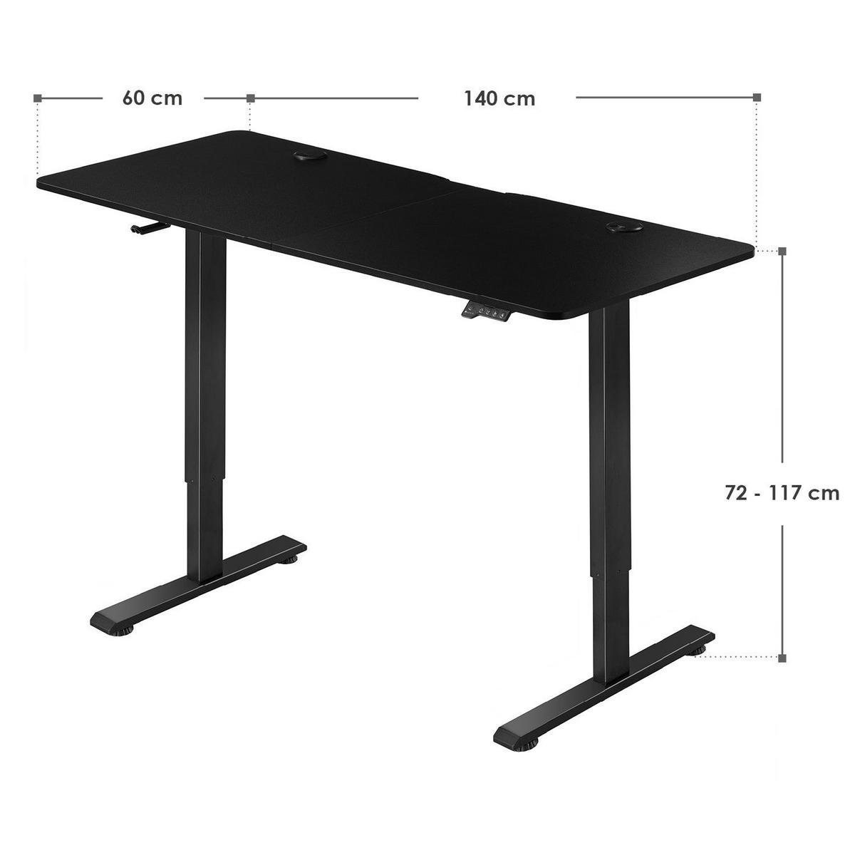 SCHREIBTISCH Office Stand schwarz 140x60 cm höhenverstellbar - Schwarz, Holz (60/140/117cm) - Juskys