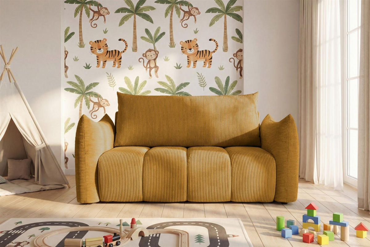 SOFA 2er-sitzer Ontario Mit Liegefunktion - Gelb, Holzwerkstoff/Textil (162/86/101cm) - Fun Möbel