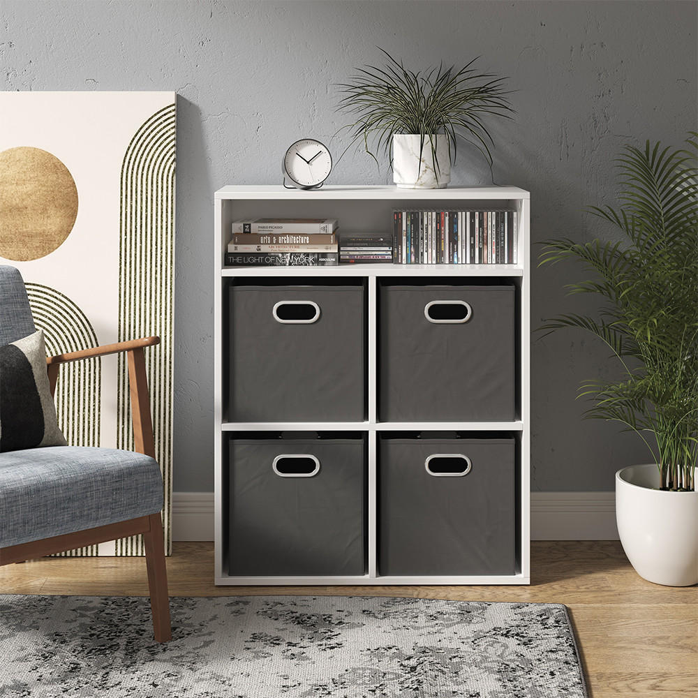 BÜCHERREGAL Weiß 72 x 90.2 cm mit 4 Faltboxen - Weiß, Holzwerkstoff (72/90.2/30.6cm) - Vicco