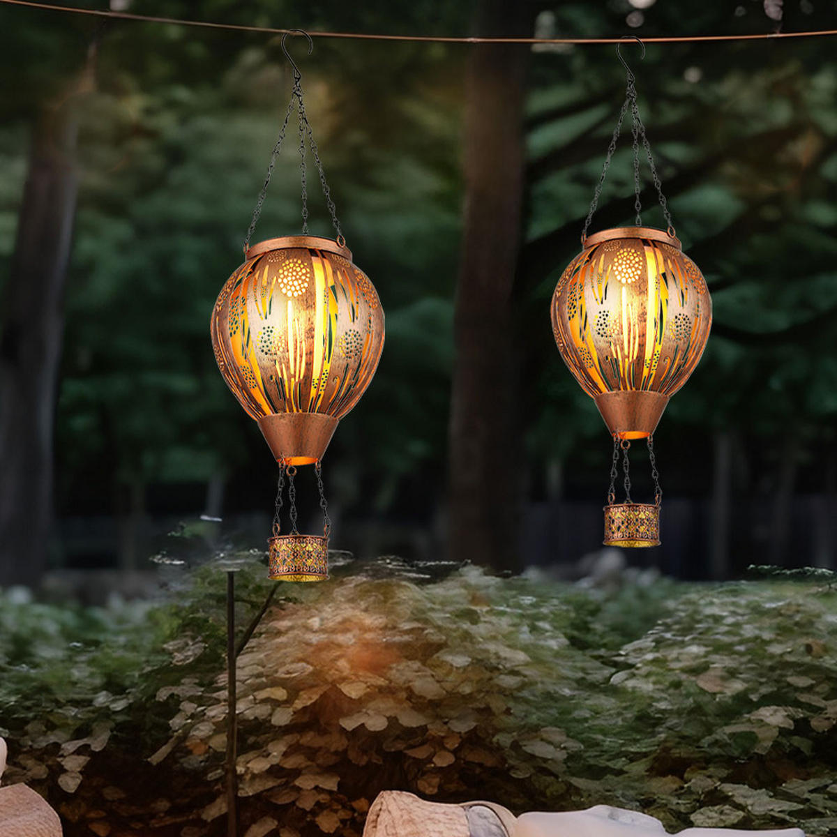 LED AUSSENLEUCHTE Solar Heißluftballon Bunt 2er Set - Multicolor, Metall (14/14/46cm) - Globo Lighting