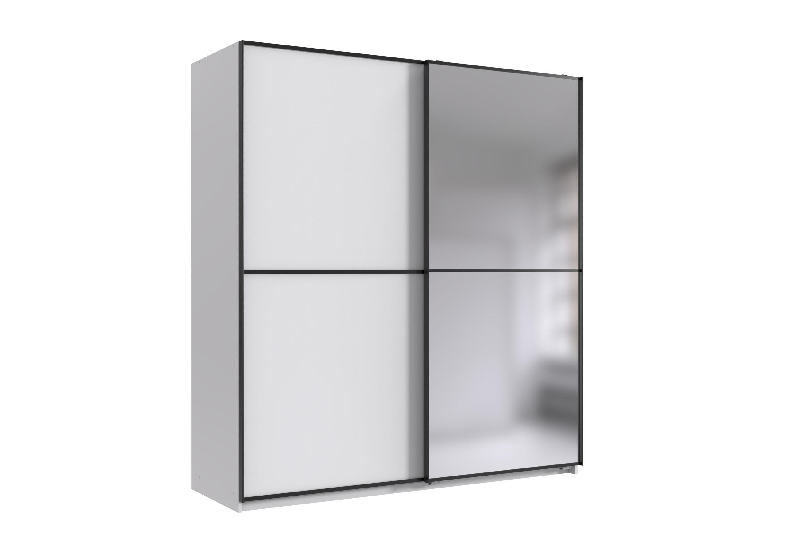 SCHWEBETÜRENSCHRANK Ulm in Weiß mit Aufleistungen in Schwarz 180 x 198 x 65 cm (B x H x T) Kleiderschrank mit Spiegel - Weiß, Holzwerkstoff (80/200/120cm)