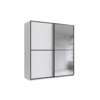 SCHWEBETÜRENSCHRANK Ulm in Weiß mit Aufleistungen in Schwarz 180 x 198 x 65 cm (B x H x T) Kleiderschrank mit Spiegel - Weiß, Holzwerkstoff (80/200/120cm)