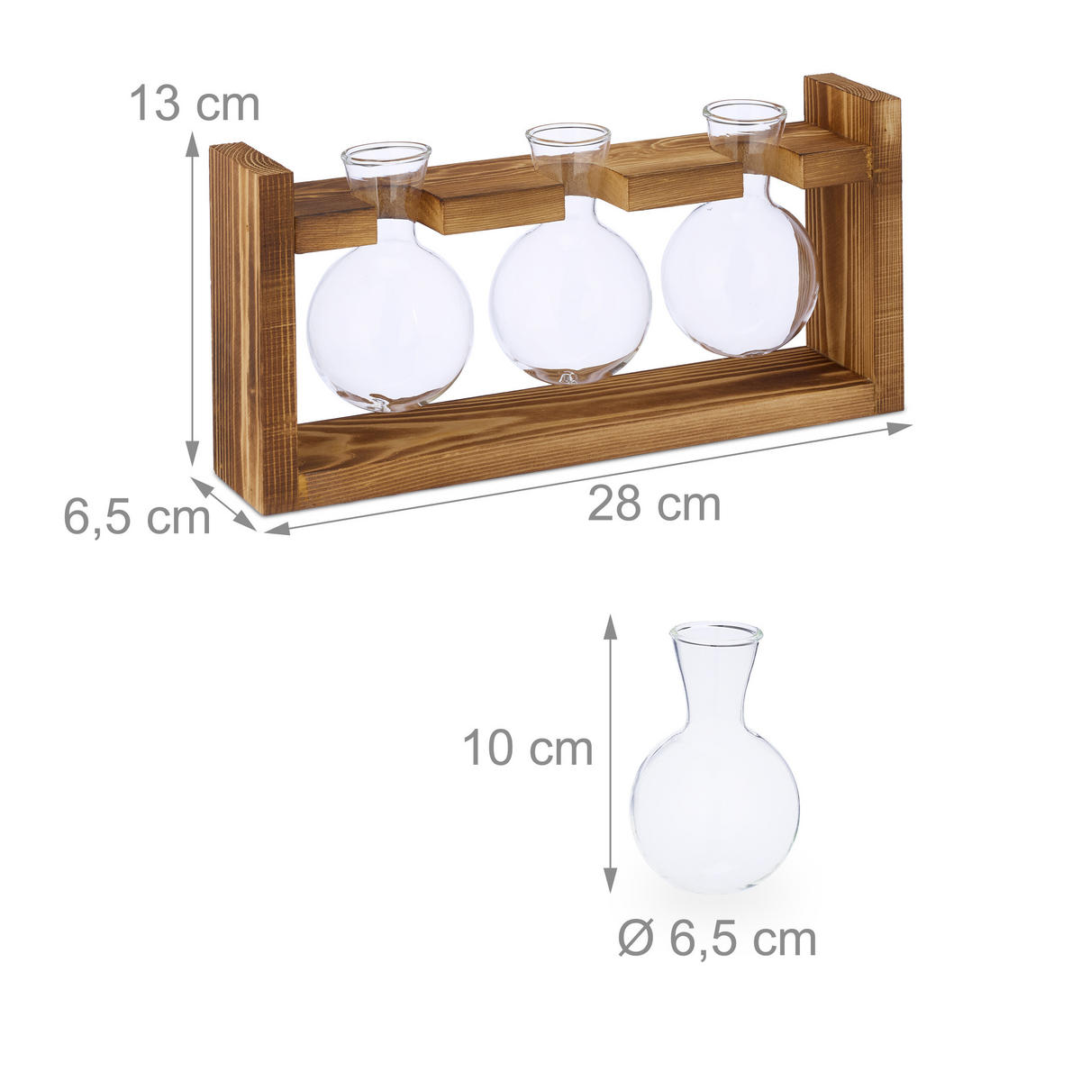 REAGENZGLAS-VASE - Multicolor, Glas/Holz (13cm) - Relaxdays