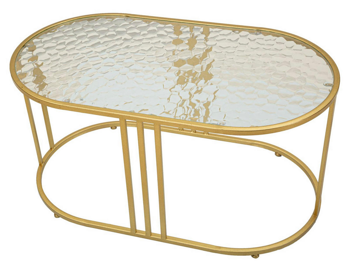 COUCHTISCH Antalia, goldfarben, Eisen und Glas, 90 x 50 x 45 cm - Goldfarben, Glas/Metall (50/90/45cm) - Mauro Ferretti