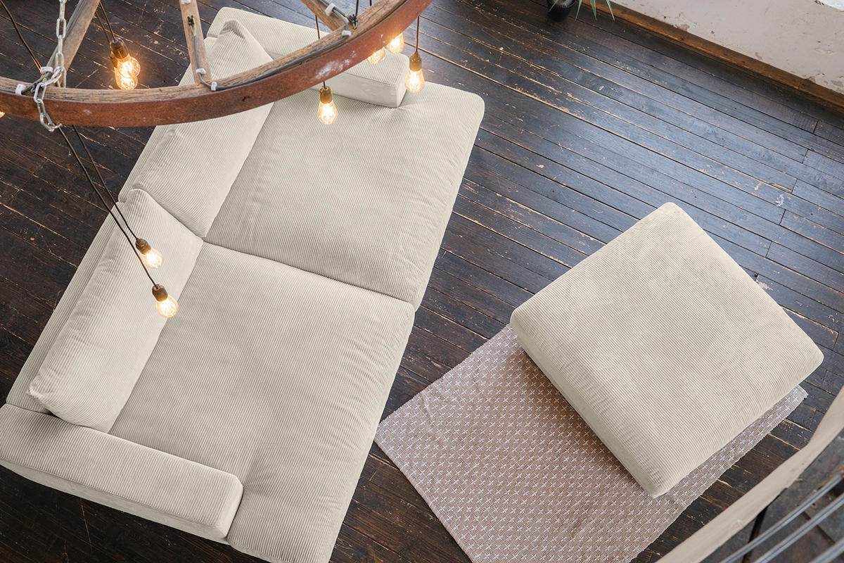 BIG SOFA-SET 6-TLG MADELINE Cremeweiß Cord - Creme/Schwarz, Kunststoff/Textil (290/85/170cm) - KAWOLA