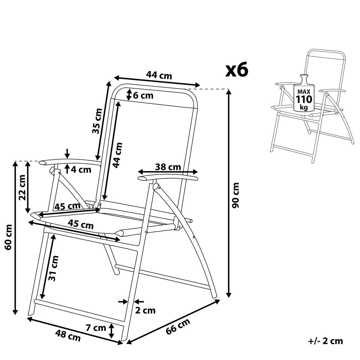 GARTENSTUHL 6er-Set Stahl schwarz Livo - Schwarz, Metall (48/90/66cm) - Beliani