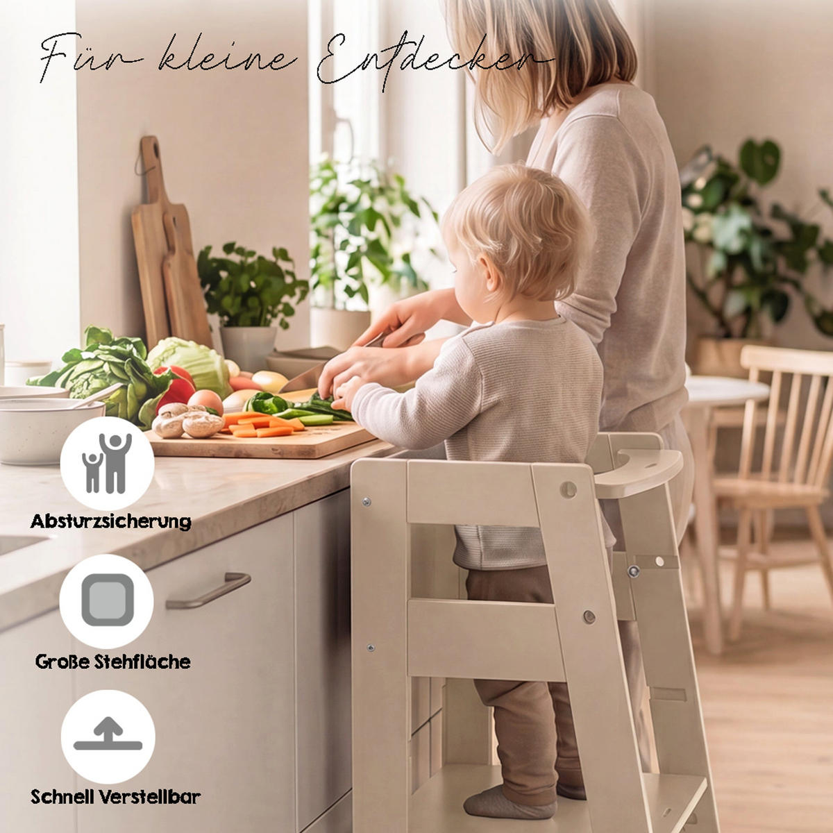LERNTURM Sit & Step 2in1 - Kaschmir, Holzwerkstoff/Metall (53.5/88/51.5cm) - Roba