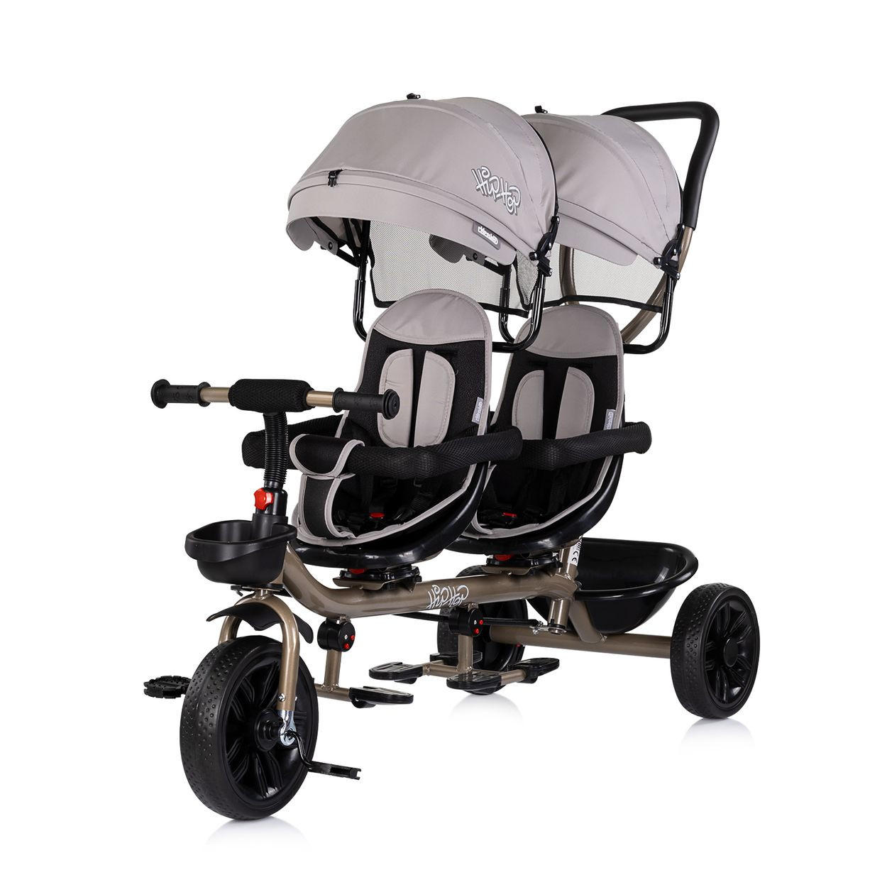 ZWILLINGSDREIRAD Hip Hop hellbraun zwei Kinder, bis 40 kg, Sitze 360° drehbar - Braun, Metall (131/49/95cm) - Chipolino