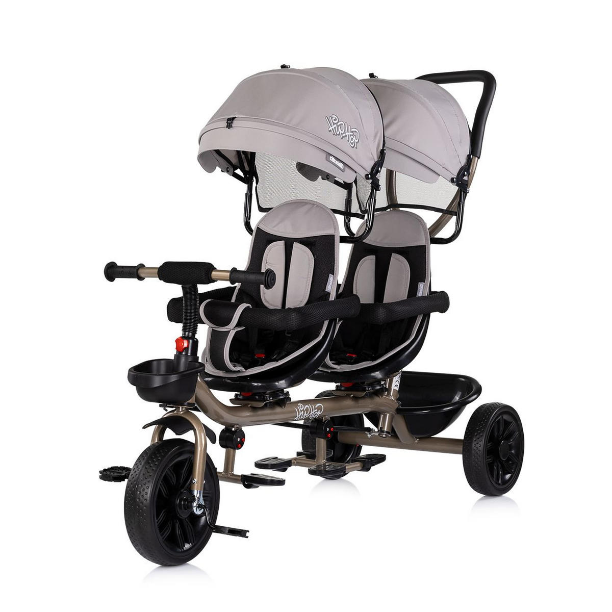 ZWILLINGSDREIRAD Hip Hop hellbraun zwei Kinder, bis 40 kg, Sitze 360° drehbar - Braun, Metall (131/49/95cm) - Chipolino