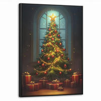 LEINWAND Bilder mit Rahmen - Weihnachtsbaum - Geschenk - Winter - 60x80 - Grün, Textil (60/80cm) - MuchoWow