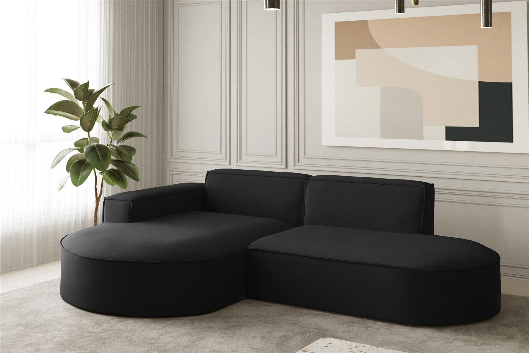 ECKSOFA Palma Xs Ottomane Opera Velvet - Schwarz, Holzwerkstoff/Textil (236/165cm) - Fun Möbel