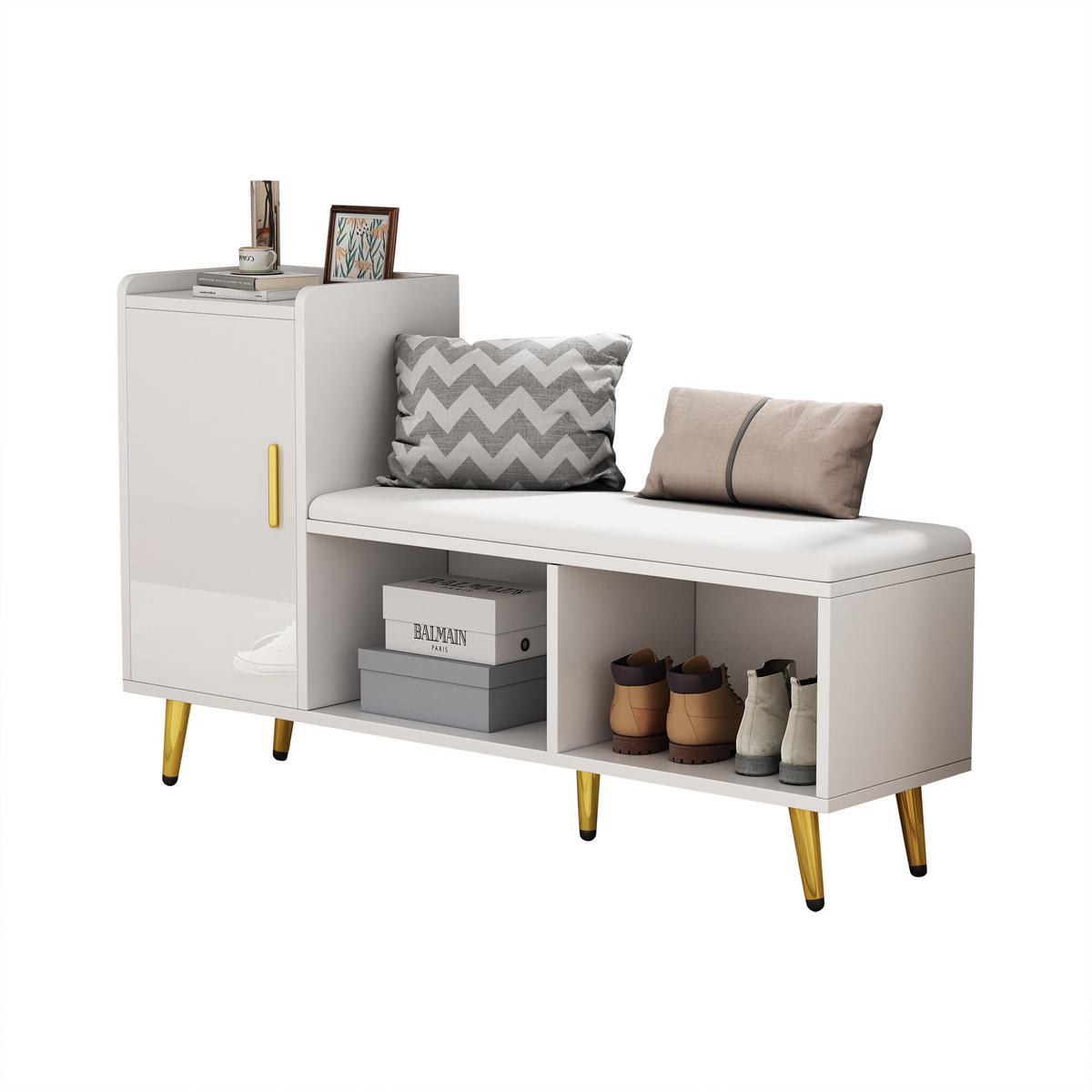 SCHUHSCHRANK aus Spanplatte 120x35x71.5cm in Weiß mit Sitzbank - Weiß, Holzwerkstoff (120/71.5/35cm) - Modfu