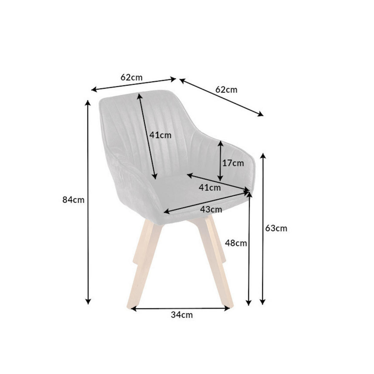 ARMLEHNSTUHL LIVORNO Samt Grau - Grau, Textil (62/84/62cm) - riess-ambiente