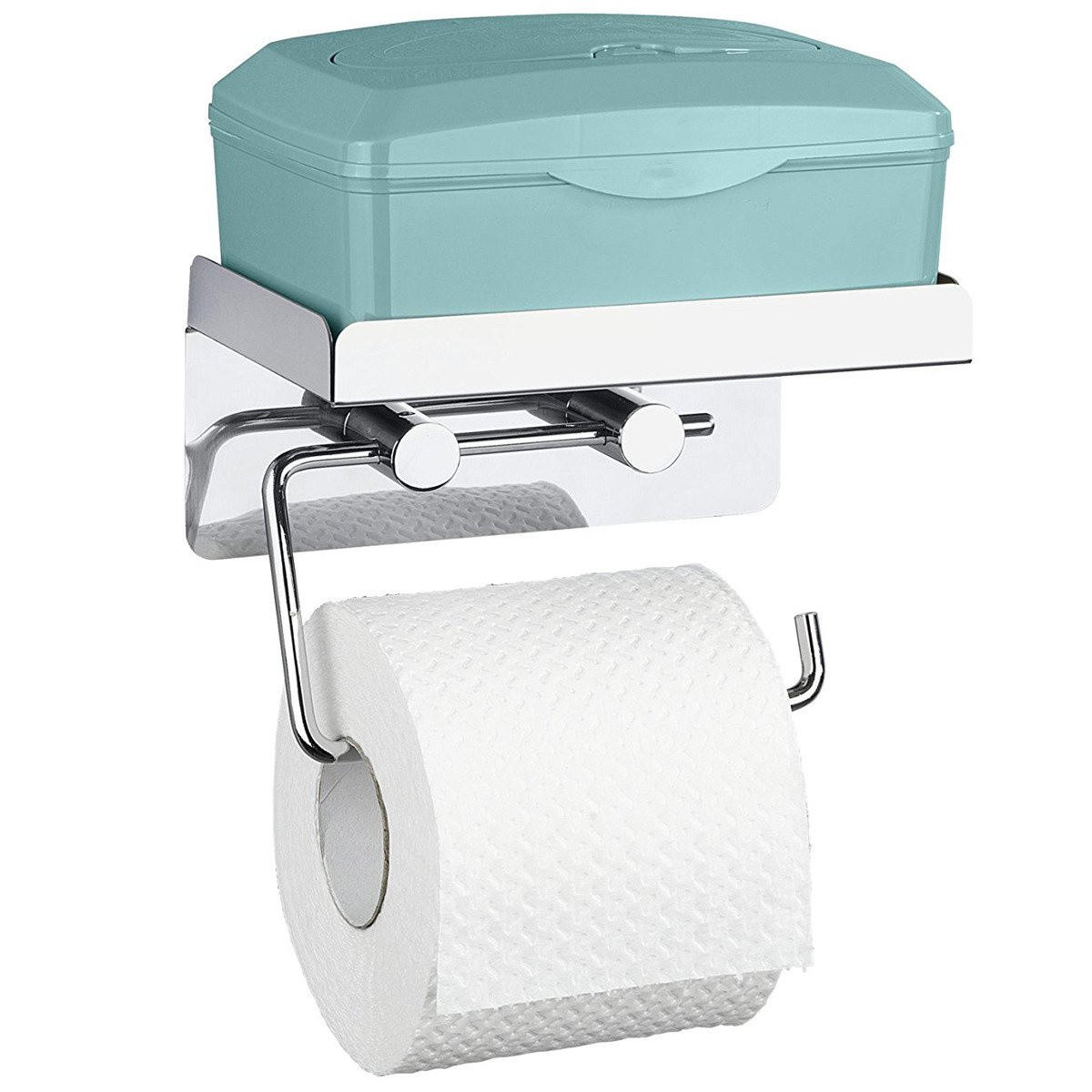 TOILETTENPAPIERHALTER mit Ablage für Taschentücher - 2 in 1 - Silberfarben, Metall (16/12.5/11.5cm) - Wenko