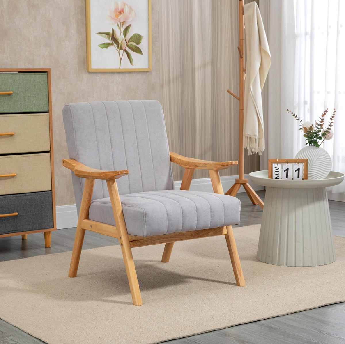 SESSEL Polyester Samtoptik mit Armlehnen 68/74/82 cm Hellgrau - Hellgrau, Textil (74/82/68cm) - Redom