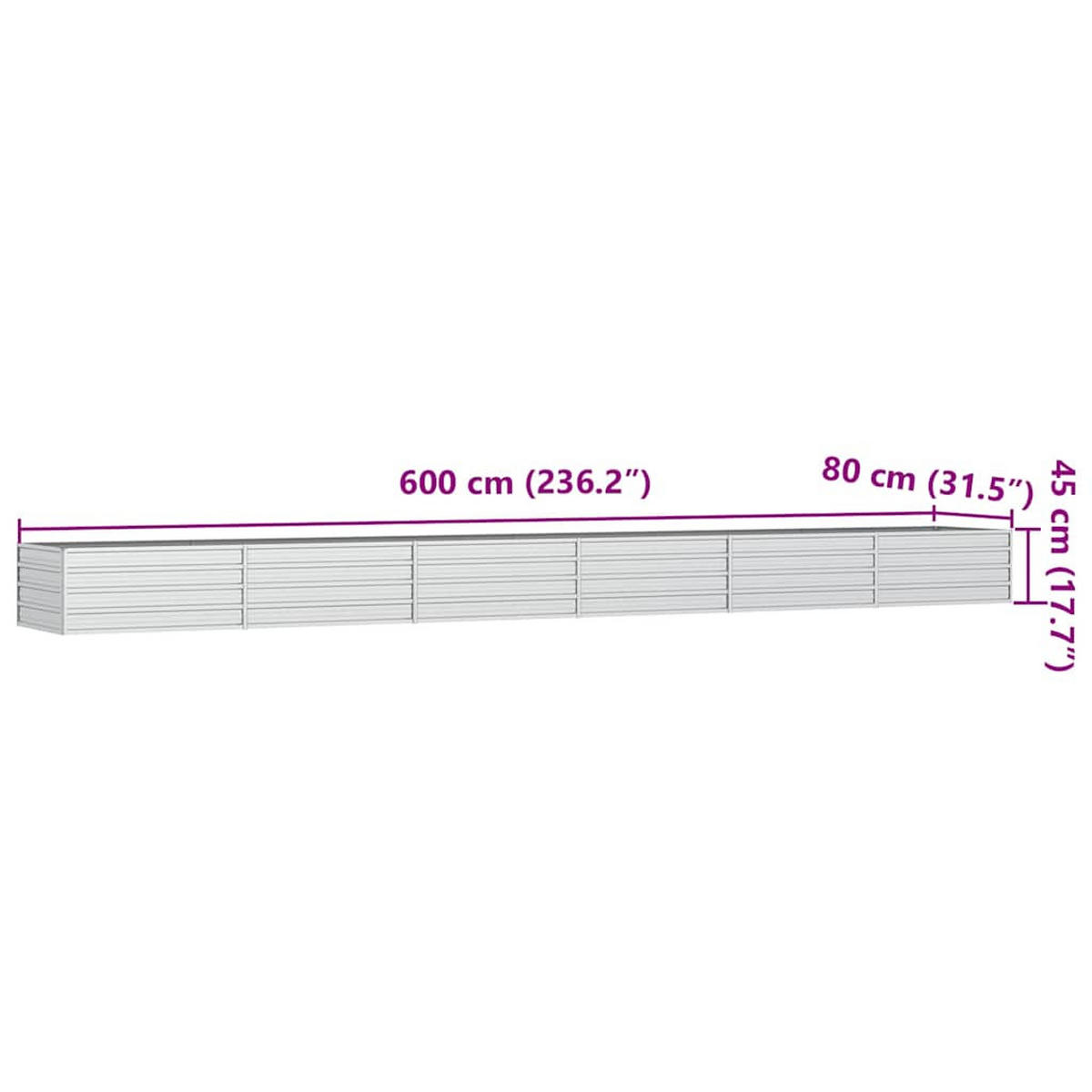 HOCHBEET 600/80/45 cm, aus Verzinkter Stahl, Silber - Silberfarben, Metall (80/45/600cm) - vidaXL