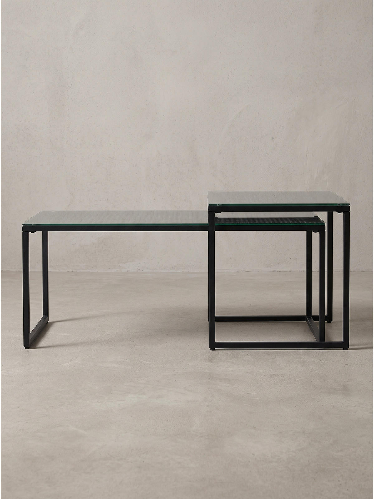 SOFATISCHE 2er-Set ALCUDIA, Einscheibensicherheitsglas, Schwarz, 100 x 40 x 35 cm - Schwarz, Glas/Metall (40/100/35cm) - KADIMA DESIGN