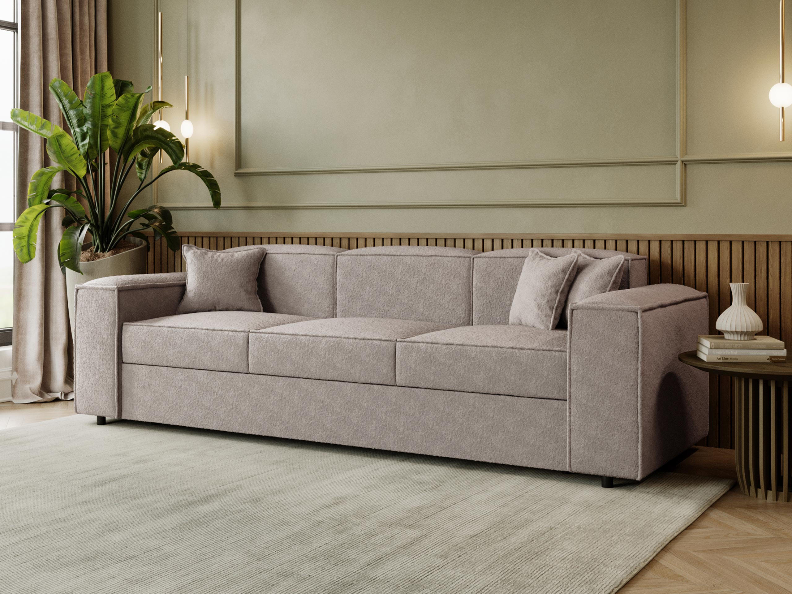 SCHLAFSOFA Santos Boucle - Beige/Schwarz, Holzwerkstoff/Kunststoff (252/79/88cm) - MIRJAN24