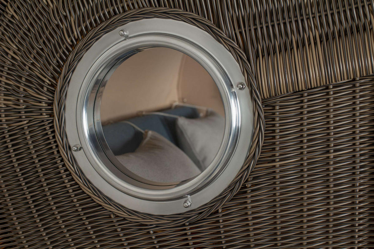 STRANDKORB Düne Grande Bullauge Teak PE Grey Dessin 593 - Blau/Braun, Metall (142/170/95cm) - Mr. Deko