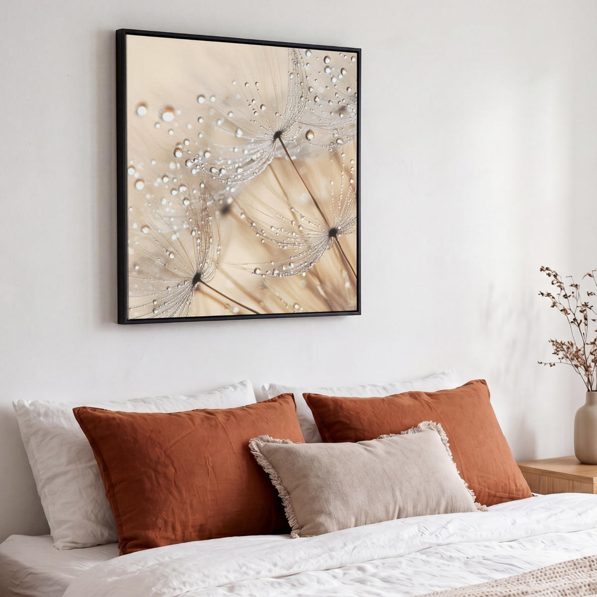 LEINWAND Bilder mit Rahmen - Löwenzahn - Abstrakt - Natur - Beige - 50x50 - Braun, Textil (50/50cm) - MuchoWow
