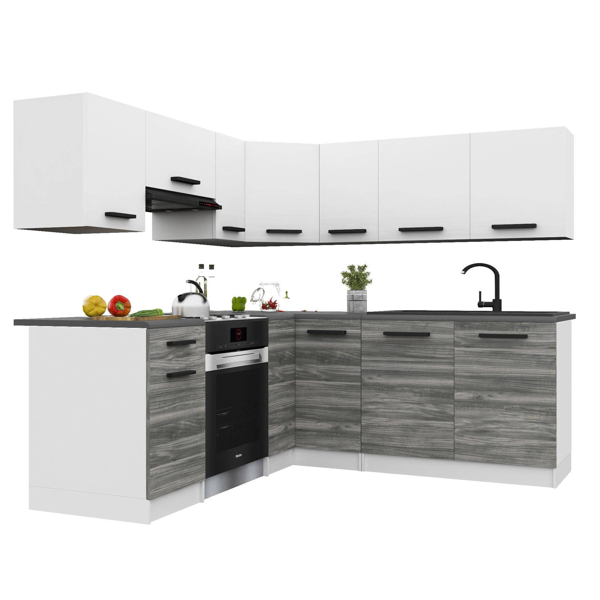 B BELINI GROUP KUCHYŇSKÁ LINKA Italia 6 360 cm, s pracovními deskami, Bílo-šedá Glamour matná