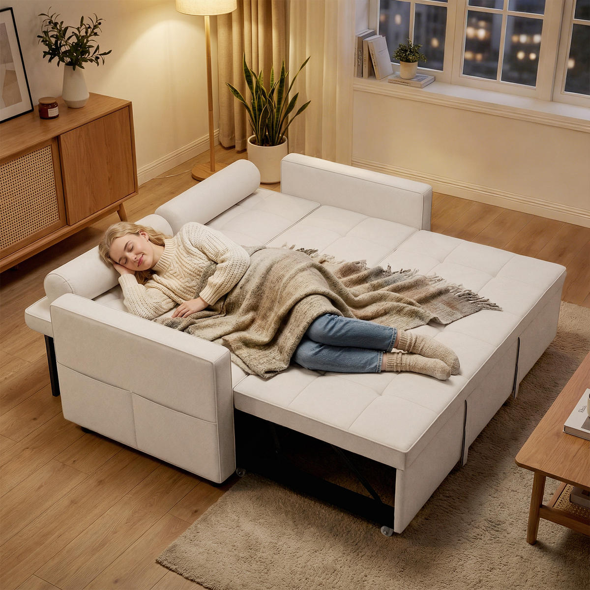 SCHLAFSOFA 2-Sitzer DE-14660 3-in-1 & 7-fach verstellbar Beige - Beige, Metall (137.5/84/80.5cm) - ComfortXL