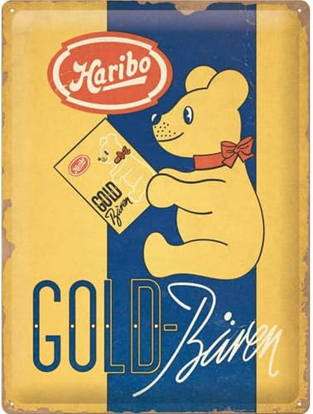 BLECHSCHILD 30/40 cm HARIBO Goldbären Vintage Gold - Multicolor, Metall (30/40/0.2cm) - Nostalgic-Art