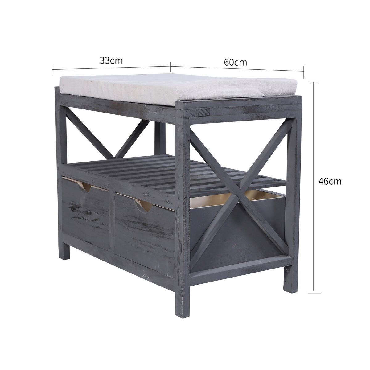 SITZBANK Grau 34/65/43 cm - Grau, Holz (34/43/65cm) - Mobili Rebecca