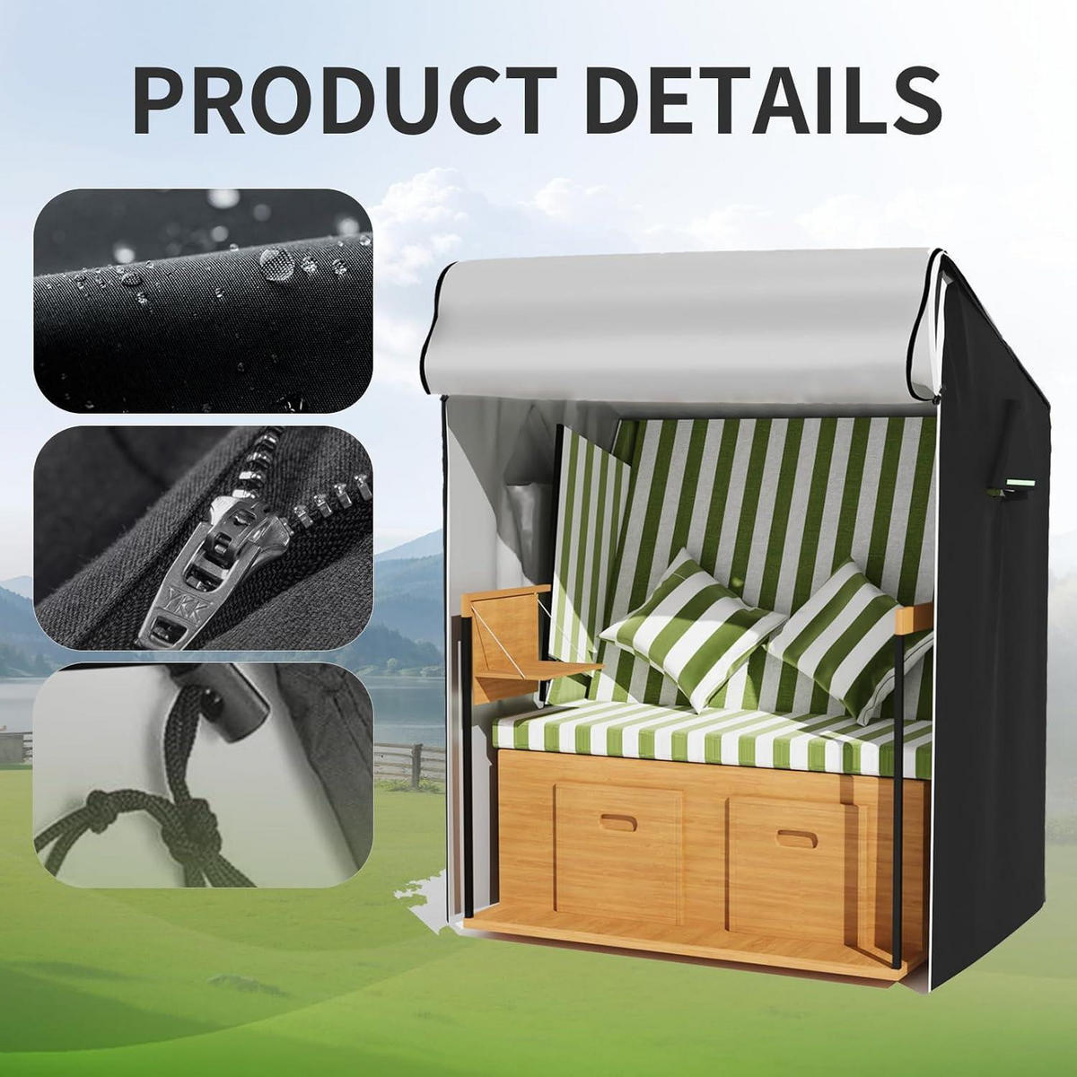 STRANDKORB Abdeckung 600D Wetterfest 135 x 105 x 175 cm Schwarz - Schwarz, Textil (105/175/135cm)