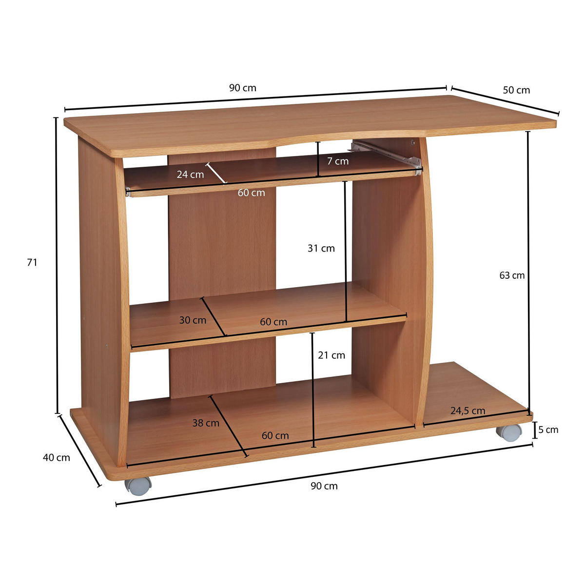 COMPUTERTISCH BARZIDA Schreibtisch - Sonoma Eiche, Holzwerkstoff (50/90/71cm) - tinkaro