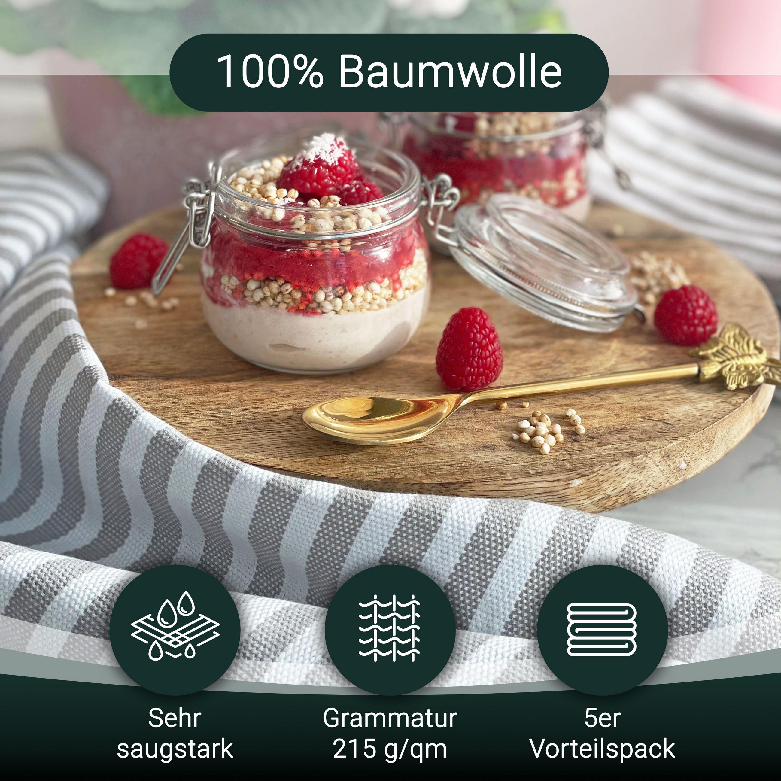 GESCHIRRTÜCHER, 5er-Set, 50x70 cm, 100% Baumwolle, Grau - Grau, Textil (50/70cm) - Zollner