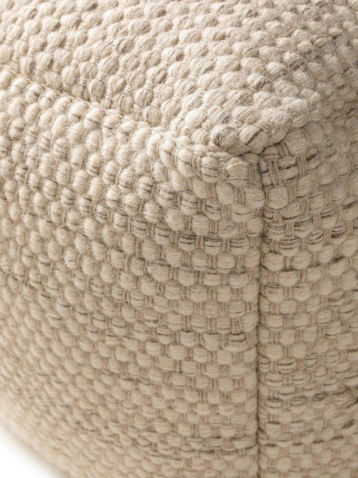 WOLL-POUF handgefertigt Rocco Cream 45x45x45 cm - Creme, Textil (45/45/45cm) - benuta Pure