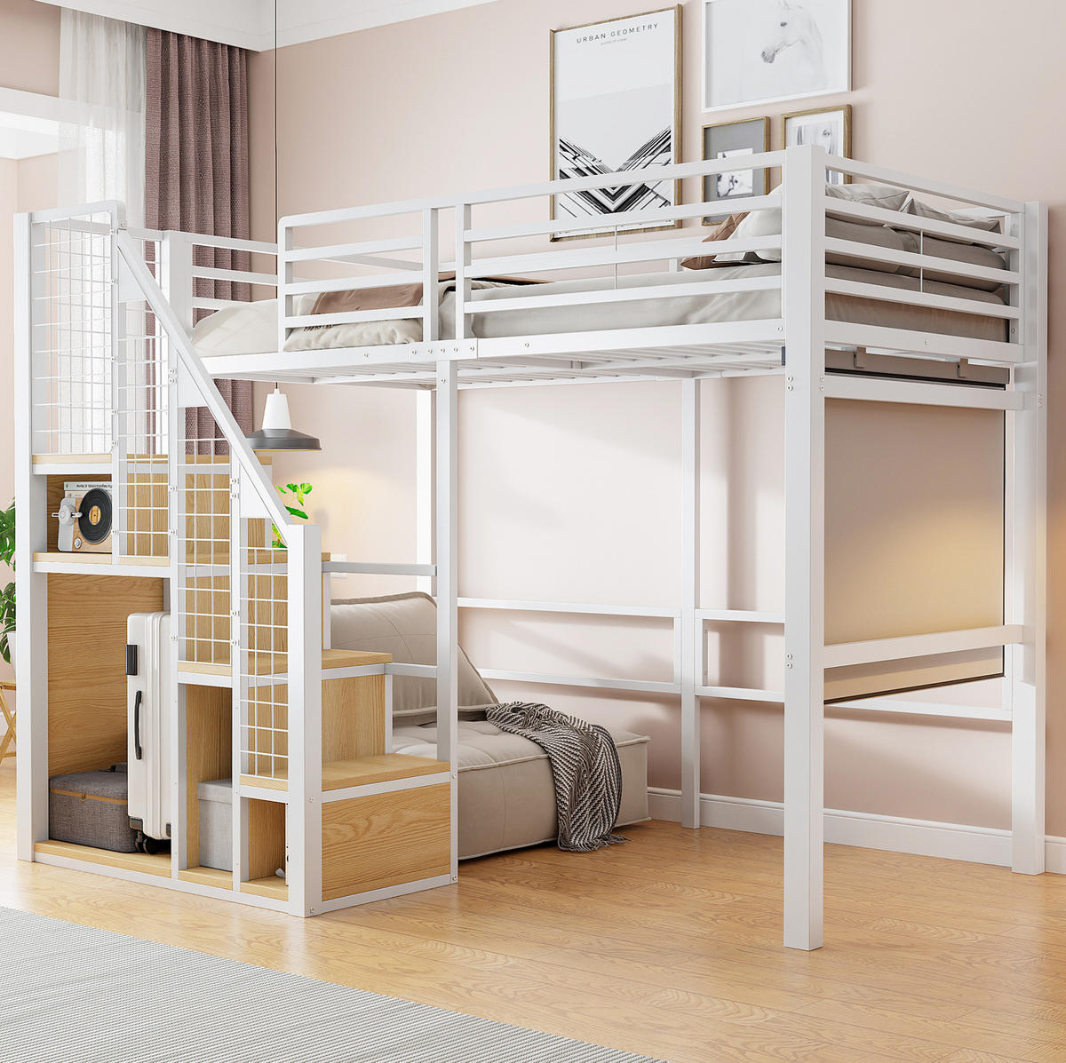 HOCHBETT 90/200 cm Weiß aus Metall und MDF mit Stauraum - Weiß, Metall (90/200cm) - OKMYHOME