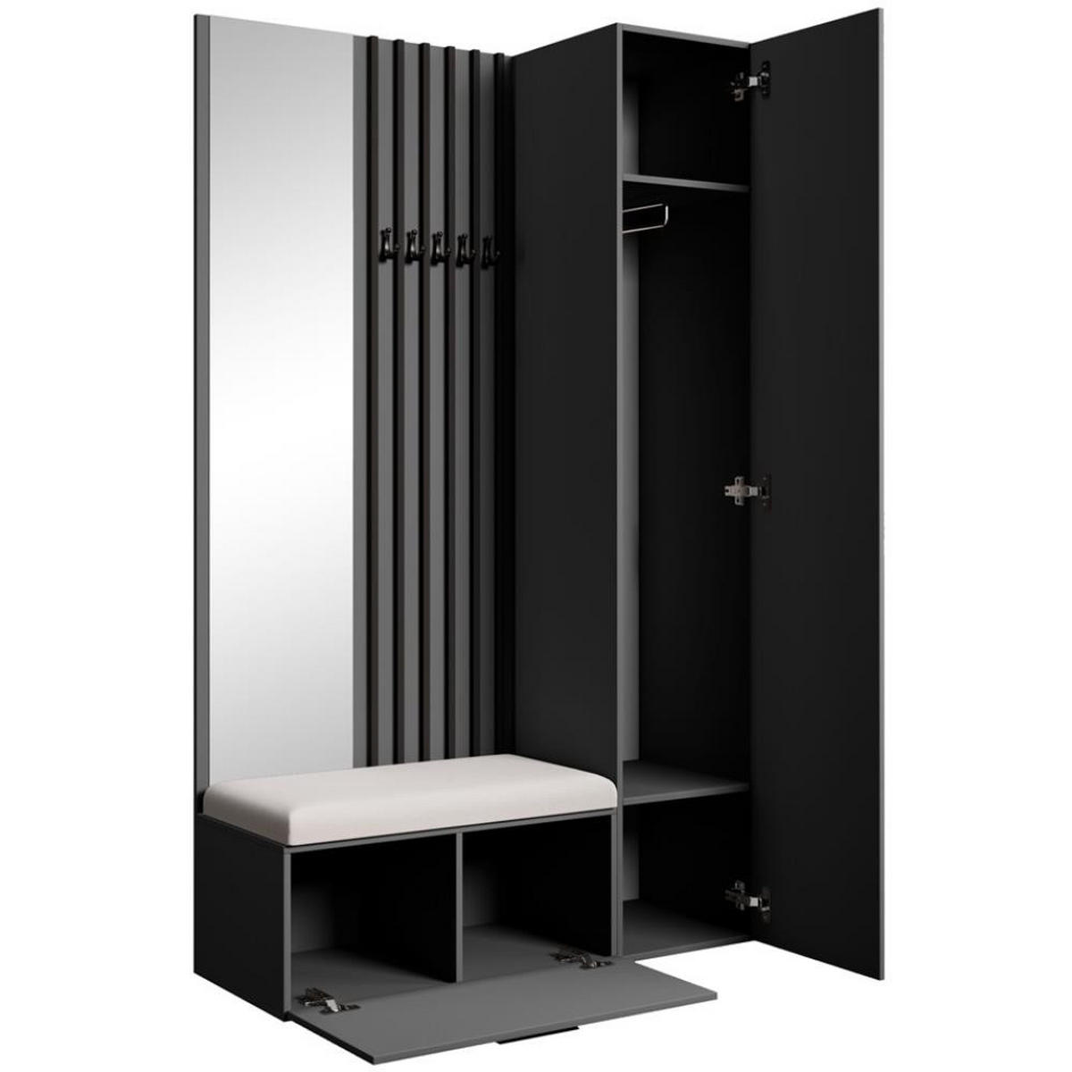 GARDEROBE Margaret II 121/203/43 mit Lamellen und Hochschrank - Schwarz/Graphitfarben, Holzwerkstoff/Kunststoff (121/203/43cm) - Beautysofa