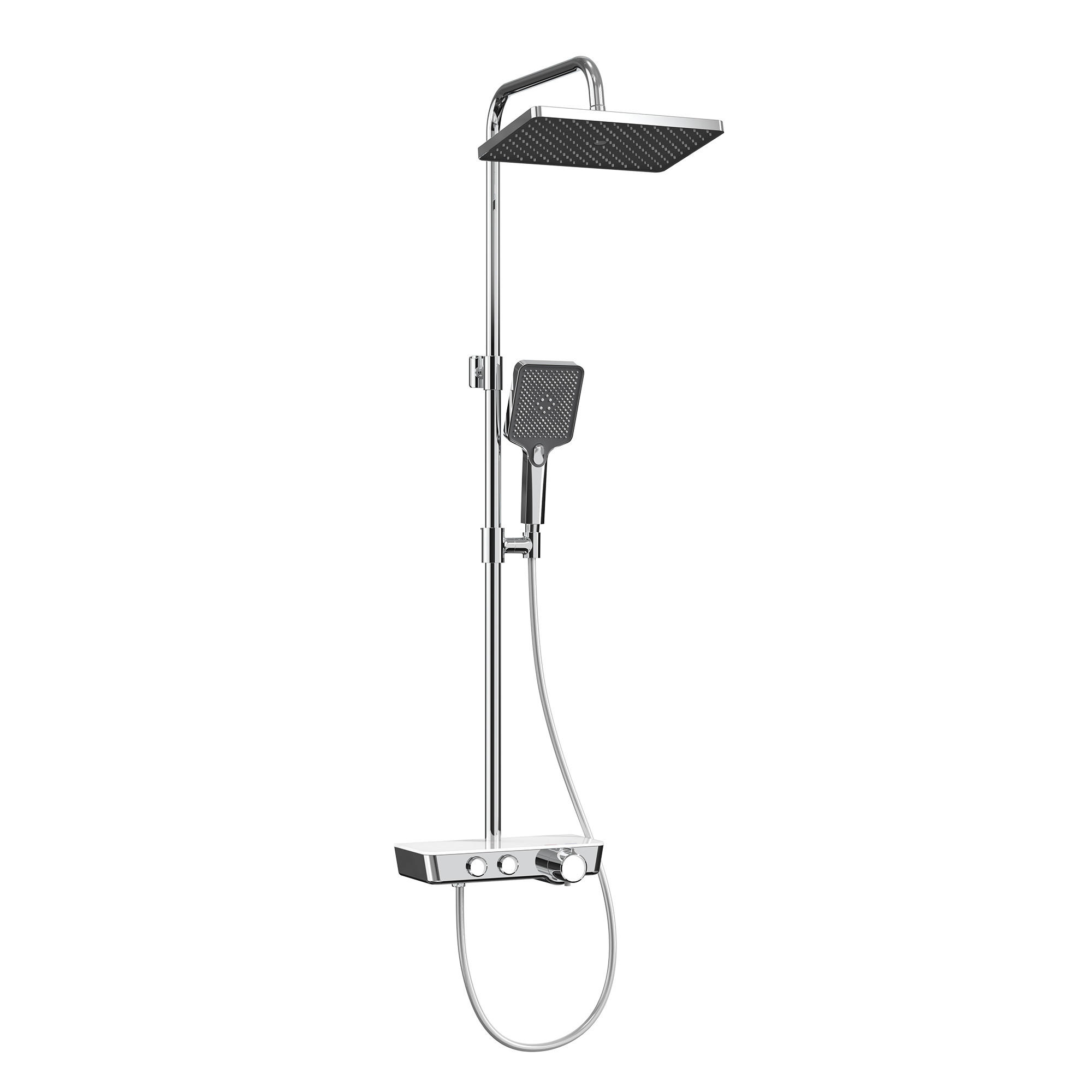 ÜBERKOPFBRAUSESET mit Armatur Thermostat und Ablage Chrom - Chromfarben, Metall (36/106.6/48.7cm) - EMKE