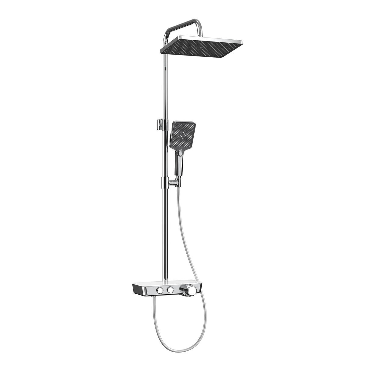 ÜBERKOPFBRAUSESET mit Armatur Thermostat und Ablage Chrom - Chromfarben, Metall (36/106.6/48.7cm) - EMKE