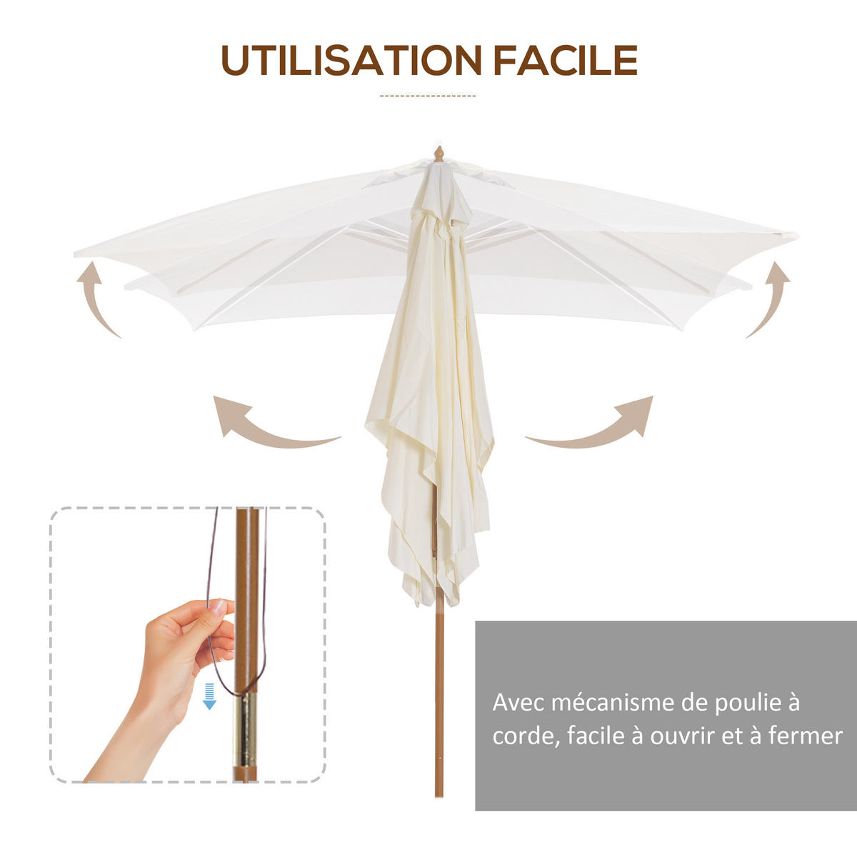 SONNENSCHIRM DE-11391 rechteckig, doppeltes Dach, 3 x 2 m Creme - Beige, Holzwerkstoff (200/295cm) - ComfortXL