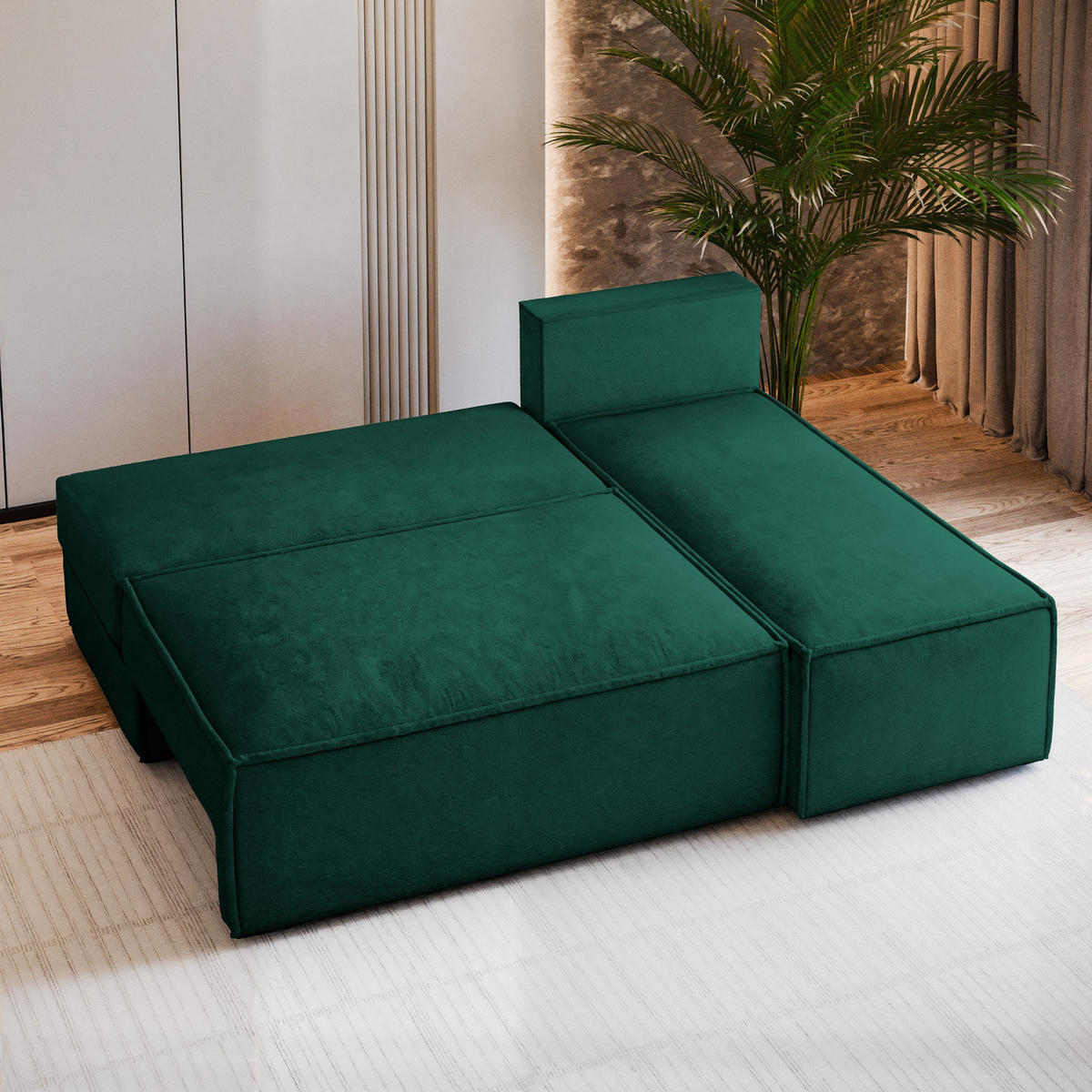 ECKSOFA BRISO M Grün Velours-Stoff mit Schlaffunktion - Grün, Holz (200/140cm) - MASSENO