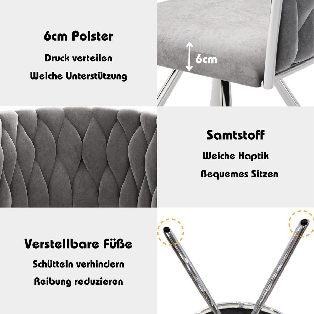 ARMLEHNSTUH 2 Stück in Grau und Silber - Grau, Textil (54/72/59cm) - KOMHTOM