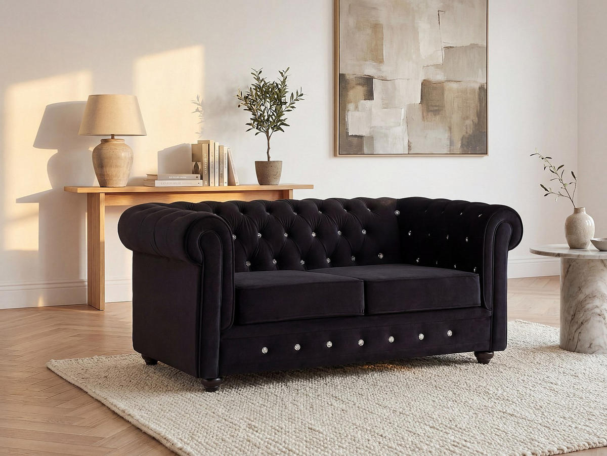 SOFA ohne Schlafmöglichkeit - 2 Personen-Sitzer - Samt, Stoff - Schwarz - - Schwarz, Textil (168/72/88cm) - Vente-Unique