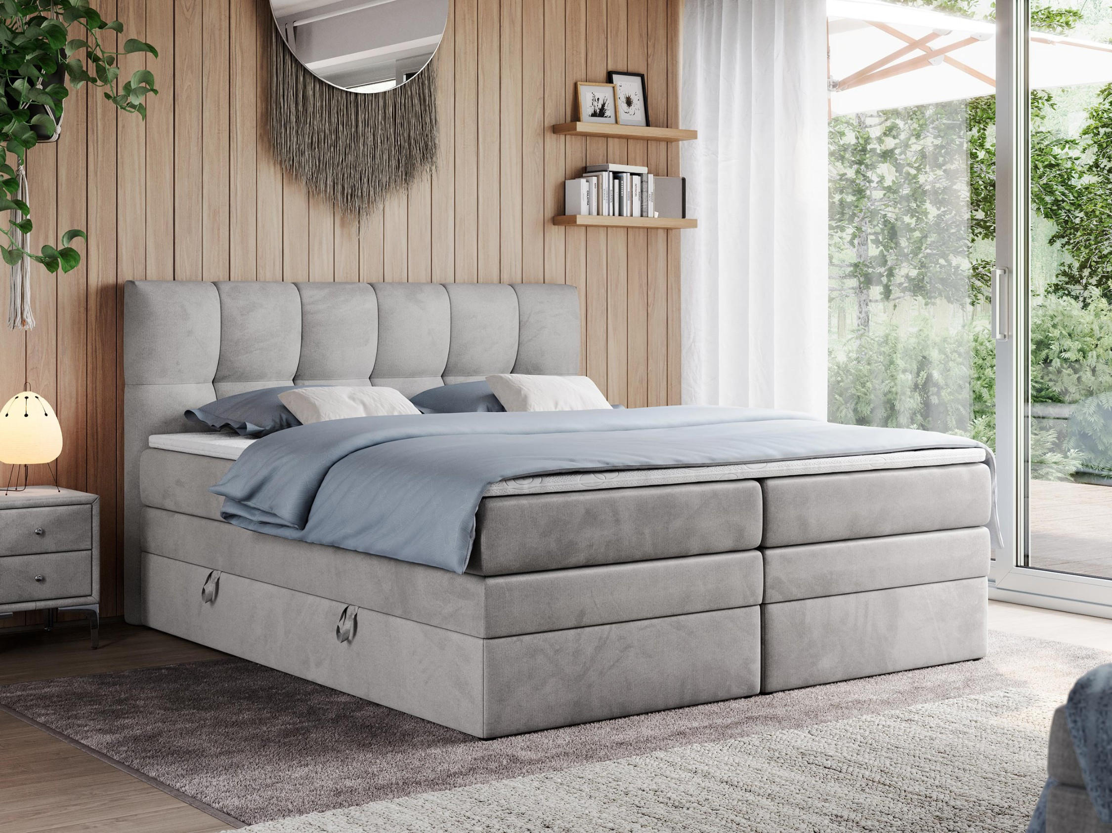 BOXSPRINGBETT ALVIN KING 120/200 Hellgrau Velvet - H3 - Hellgrau, Holz/Textil (120/200cm) - MKS