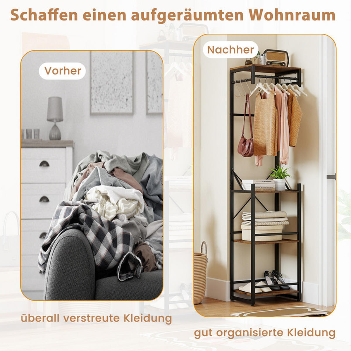GARDEROBENSTÄNDER Metall schwarz - Schwarz, Metall (40/162/30cm) - COSTWAY