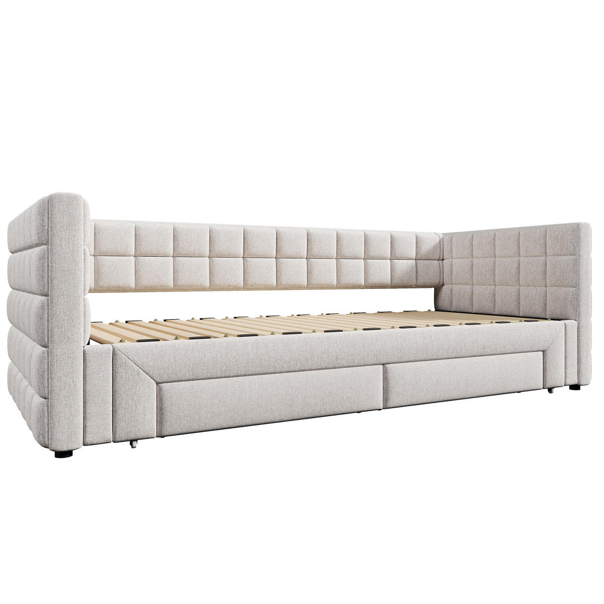 TAGESBETT ausziehbar 90x200 cm Samt Beige mit 2 Schubladen - Beige, Holz (90/200cm) - Meubliv