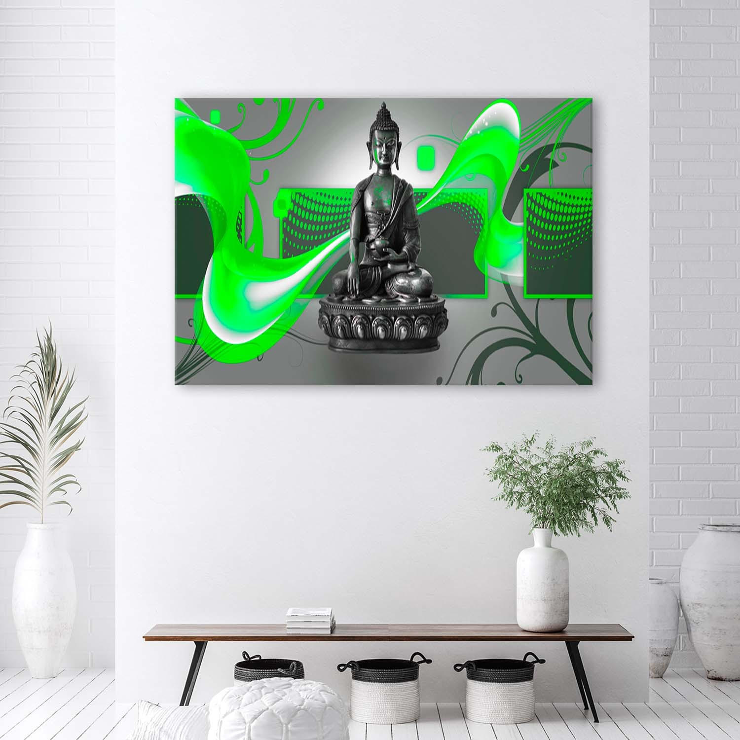 LEINWANDBILD Buddha Abstrakt 120x80cm - Grün, Textil (120/80cm) - Feeby