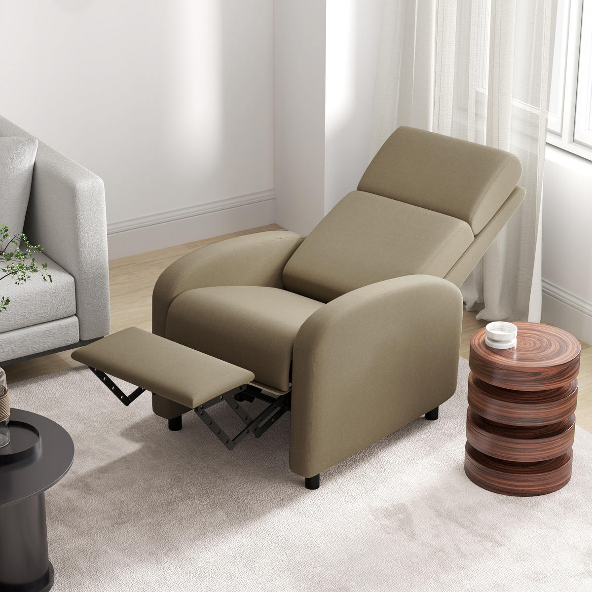 RELAXSESSEL DE-15379 160° neigbar mit integrierter Fußstütze - Beige, Textil (86/102/64cm) - ComfortXL