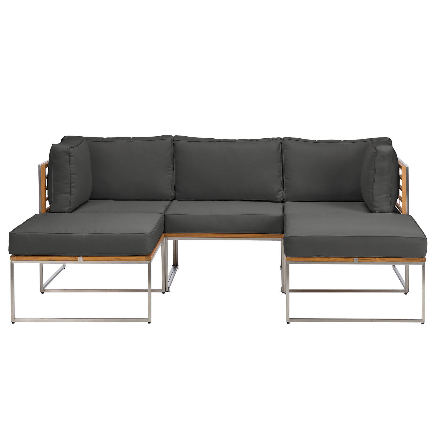 LOUNGESET - 5-teilig - Webstoff / Teak massiv - Anthrazit, Holz/Textil - home24